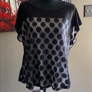 Black/Cream Polka Dots & Fishnet Top
